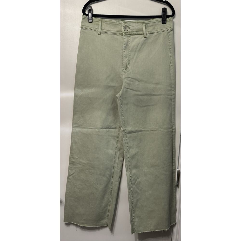 Oat New York Jeans Womens Size 12/31 Green Wide Leg High Rise Raw Hem Green